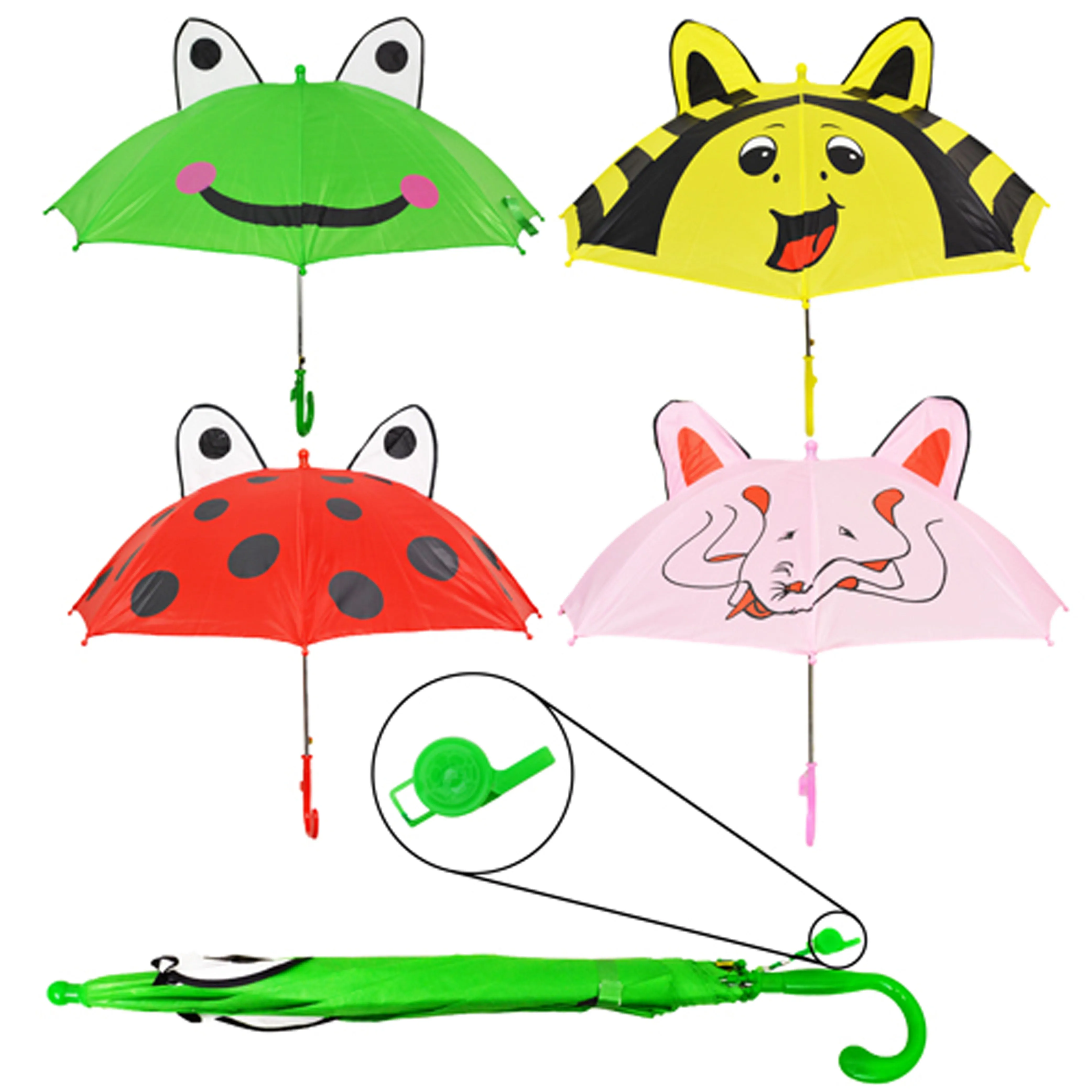 2 Pc Children's Umbrella Animal Whistle Rain Sun Shade Toddler Kids Girls Boys