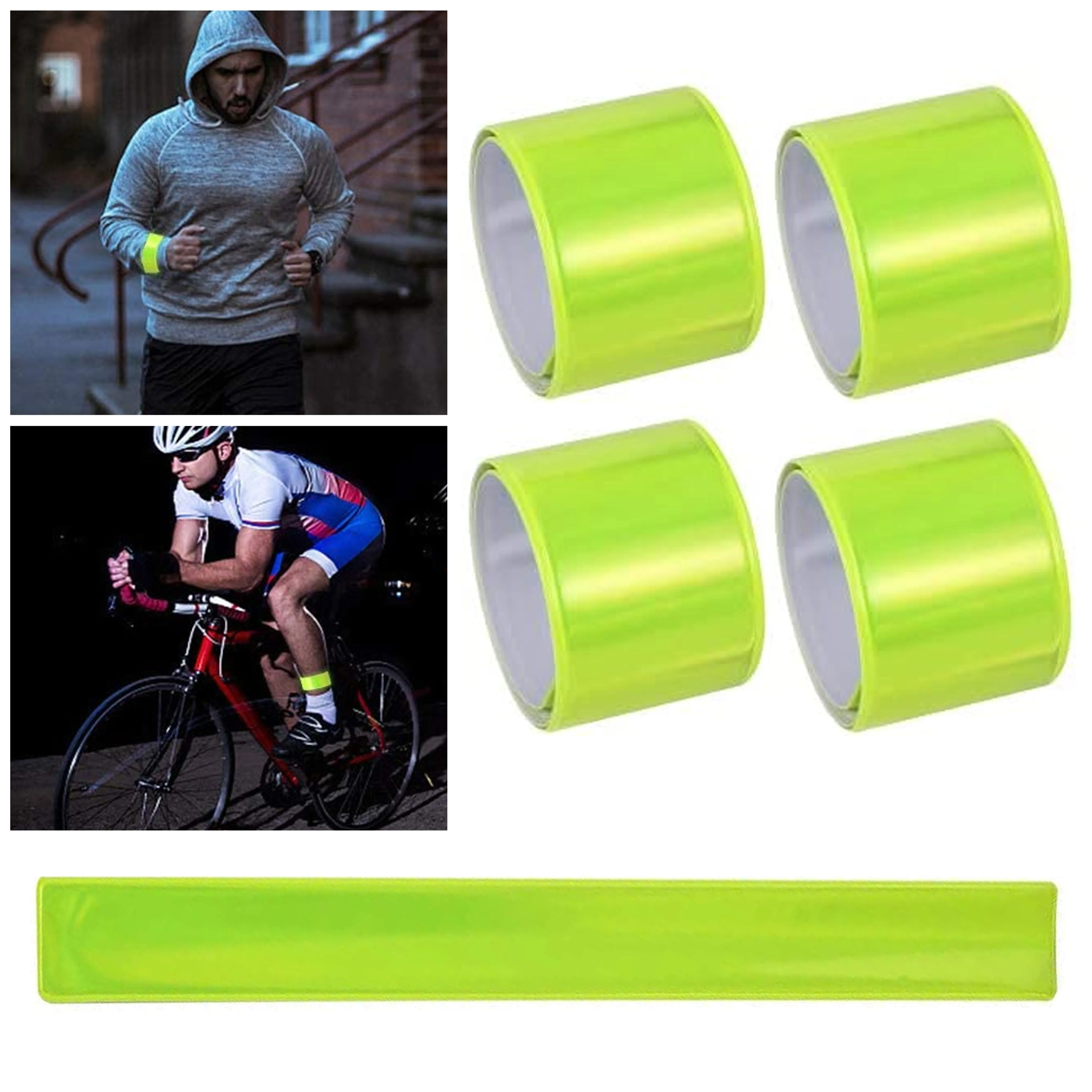 4 Reflective Snap Bands Running Gear Adjustable Arm Wrist Ankle Leg Safety Night