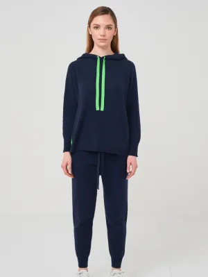 Brodie Cashmere T Contrast Hoodie Navy and Apple Green