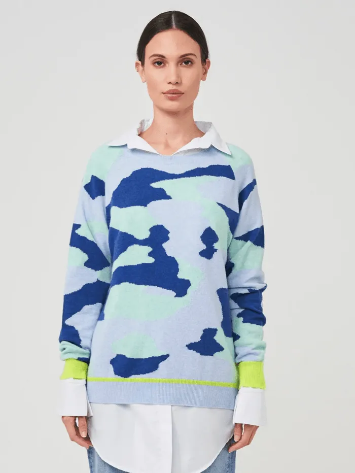 Brodie Cashmere T Cora Camo Blue Mist Jumper
