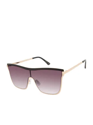 Chic Metal Square Shield Sunglasses in Black & Gold