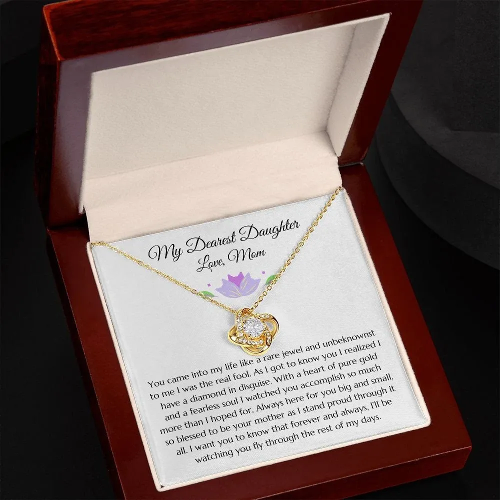 Daughter Gift From Mother, Love Knot Necklace from Mom, Purple Graphic Pendant