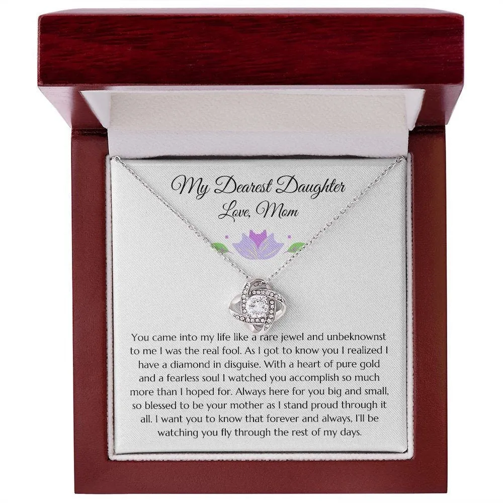 Daughter Gift From Mother, Love Knot Necklace from Mom, Purple Graphic Pendant