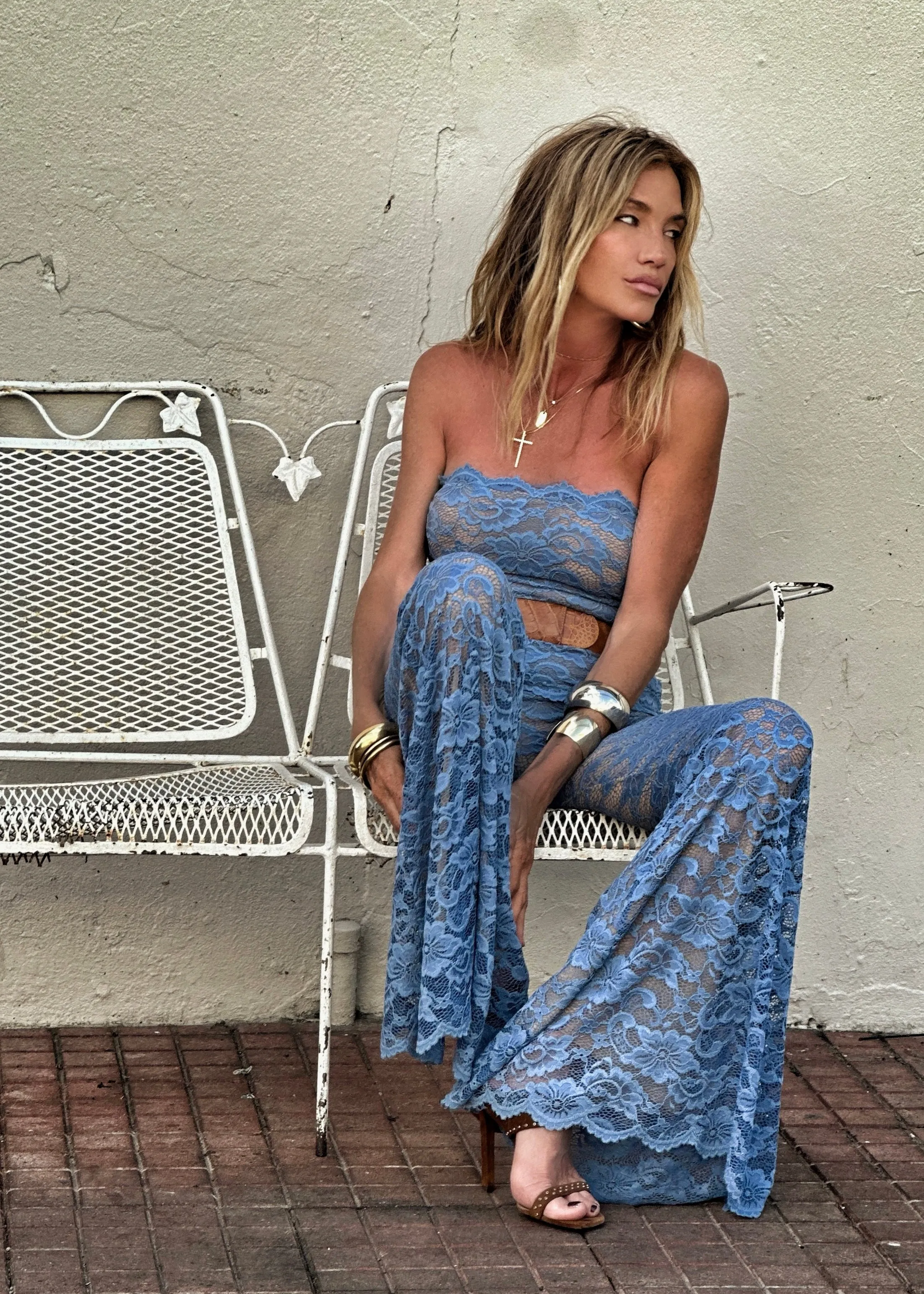 Georgie Strapless Top Denim Lace
