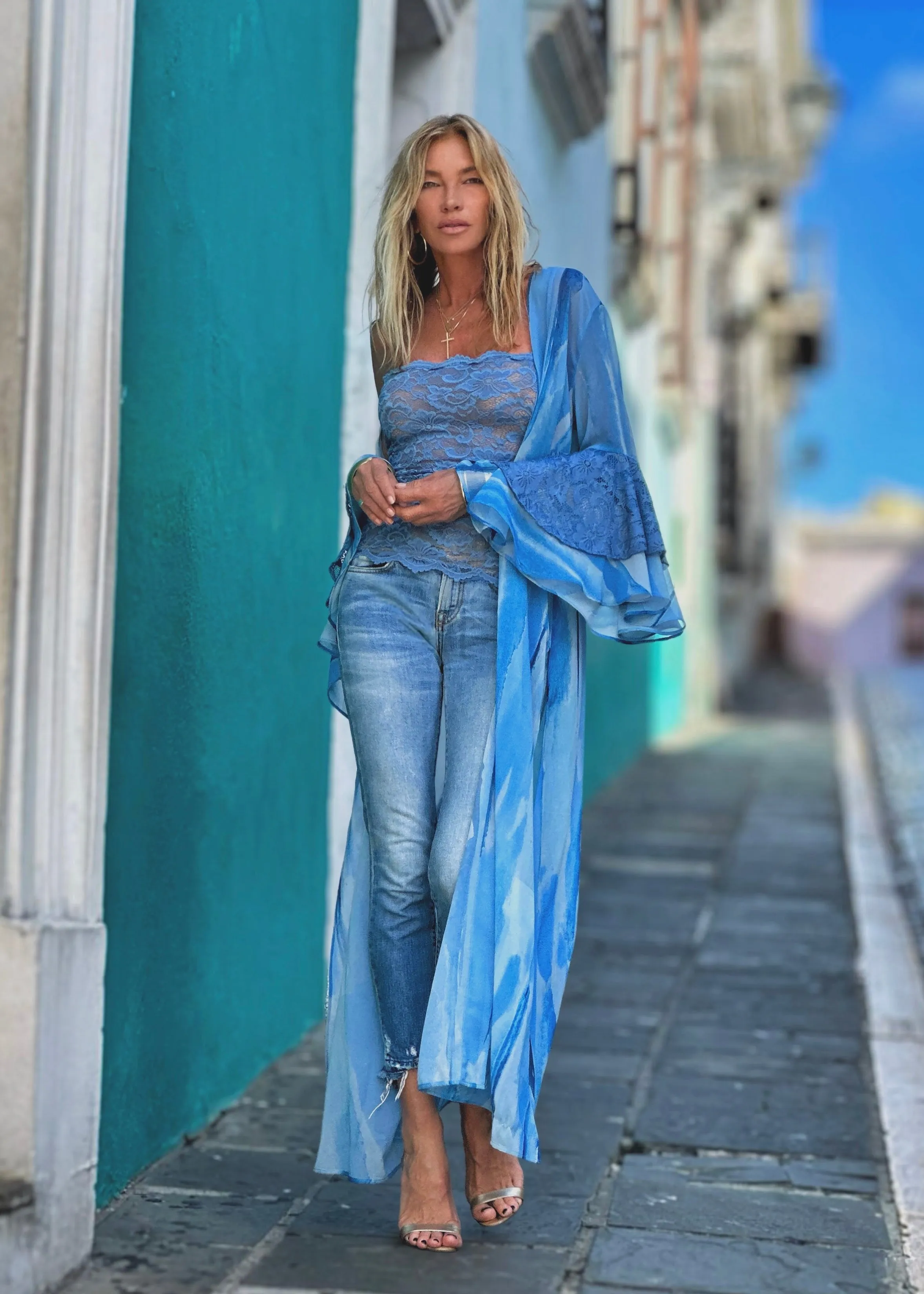 Georgie Strapless Top Denim Lace