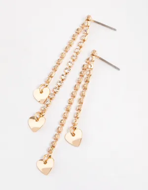 Gold Double Cupchain Heart Drop Earrings