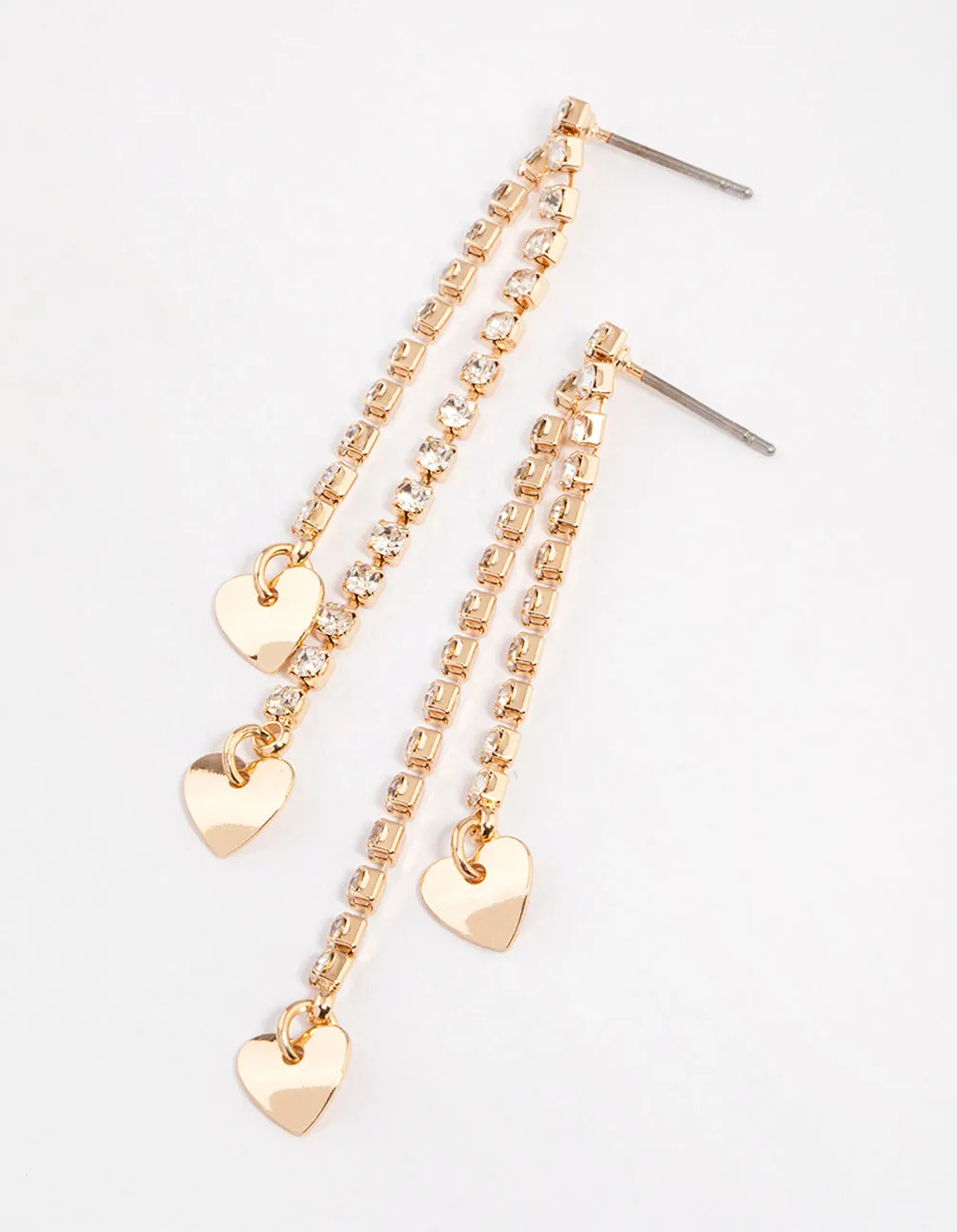 Gold Double Cupchain Heart Drop Earrings