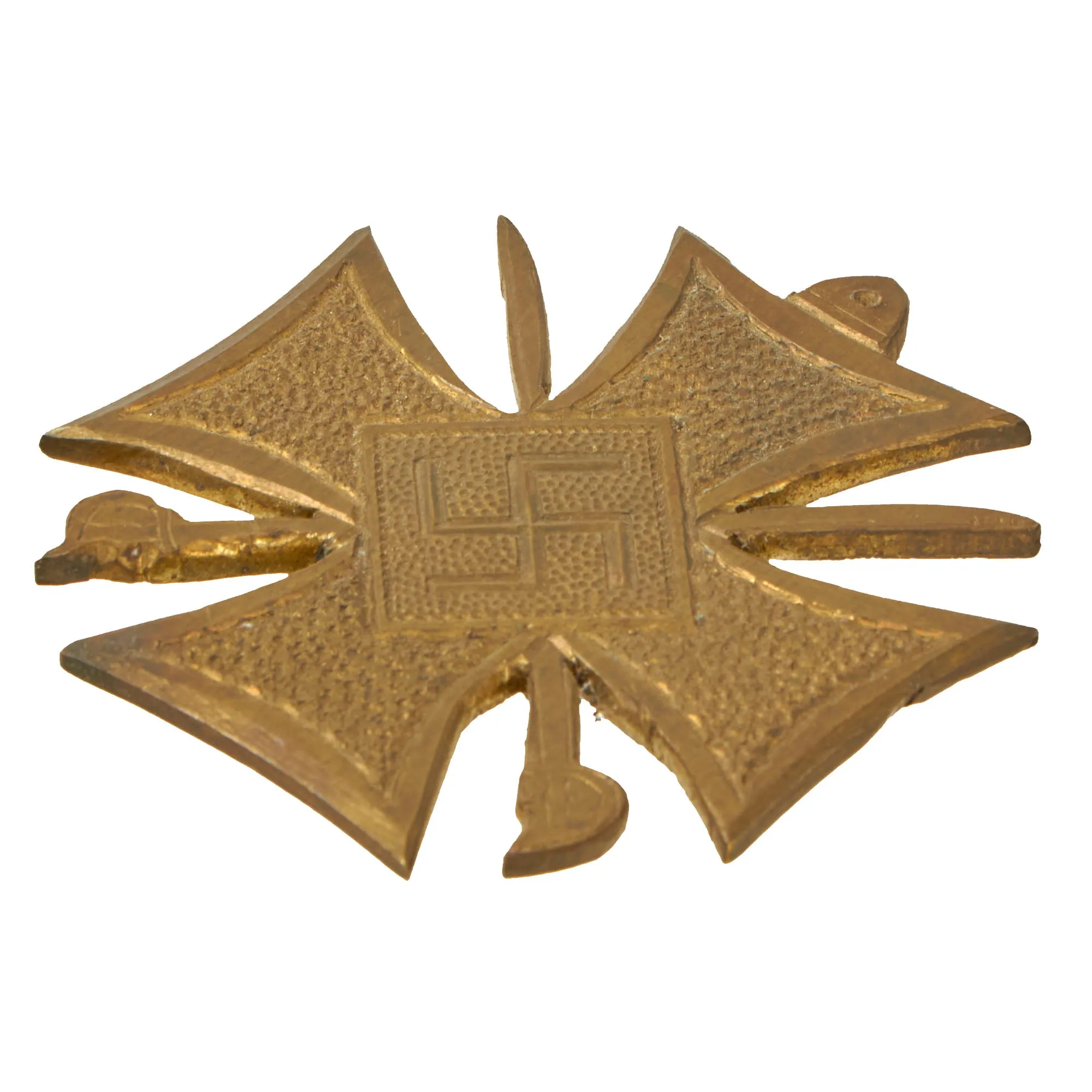 Original German WWII POW Souvenir Brass War Merit Cross Made by German Prisoner of War - Kriegsverdienstkreuz