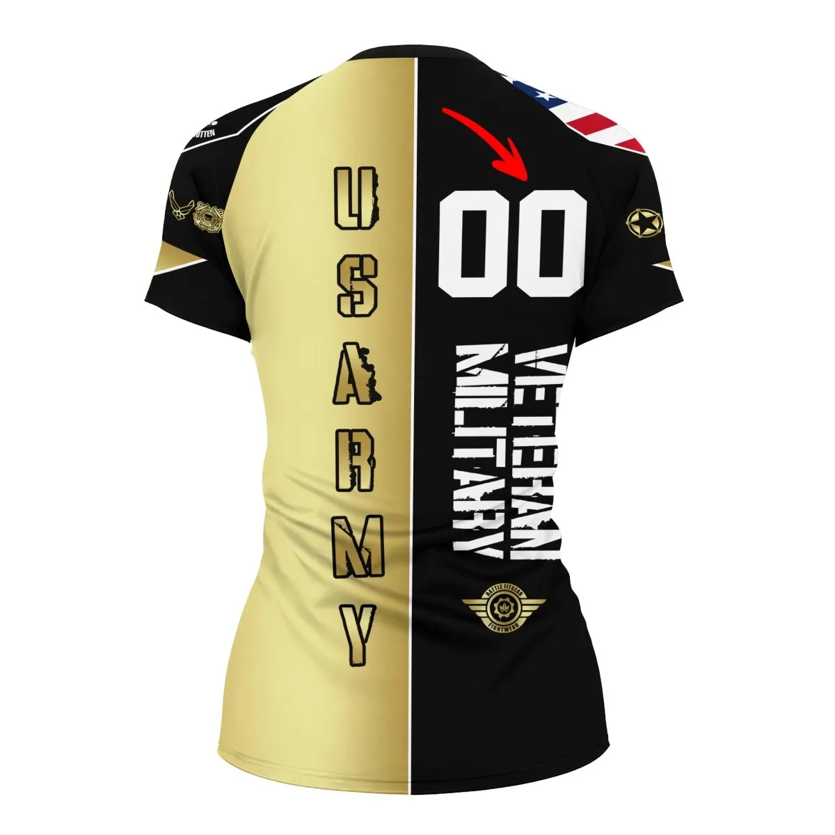 Personalized Veteran Army Football Women's Short Sleeve Rash Guard