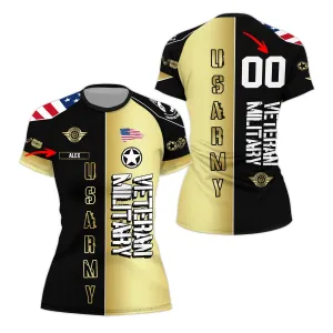 Personalized Veteran Army Football Women's Short Sleeve Rash Guard