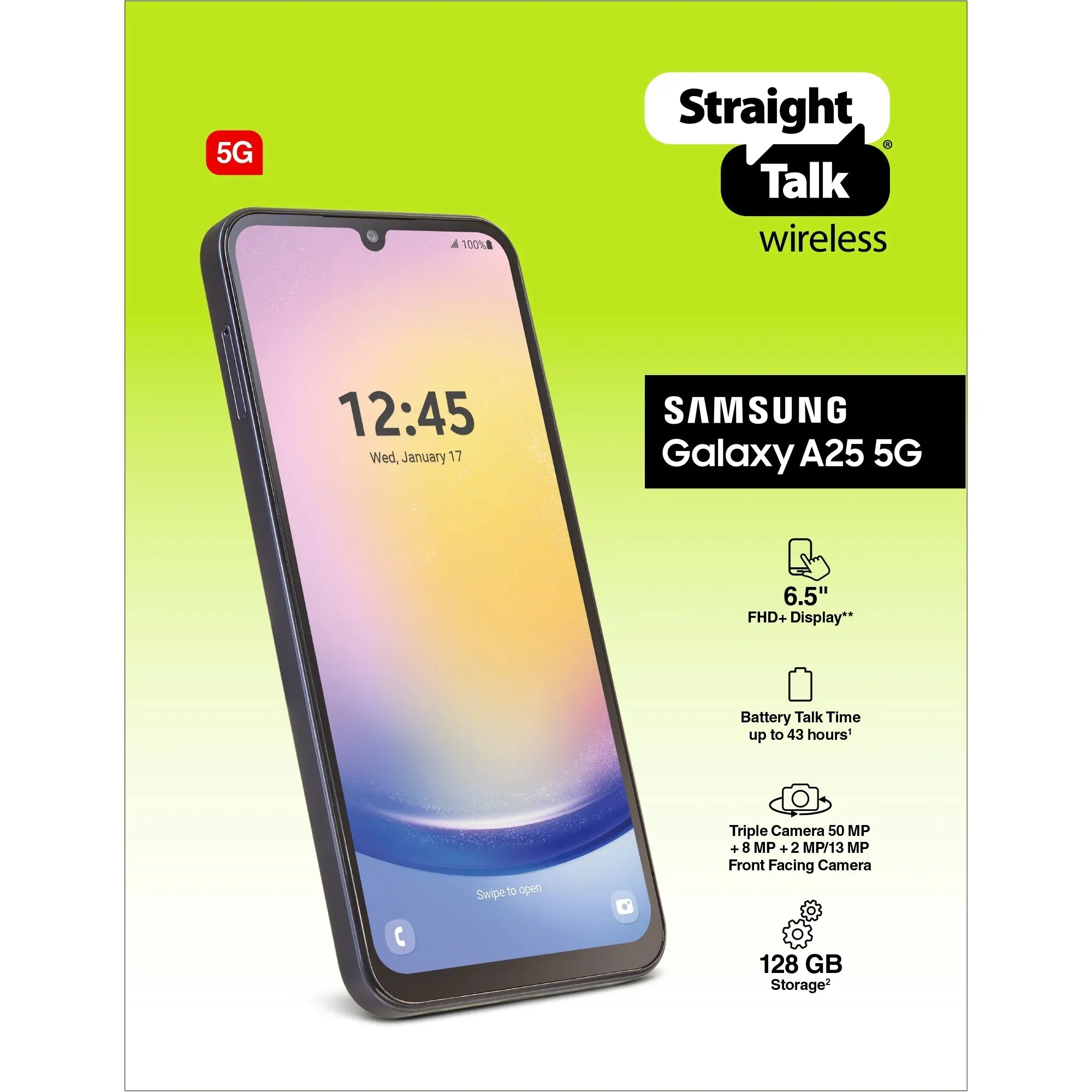 Straight Talk Samsung Galaxy A25 5G, 128GB, Black - Prepaid Smartphone