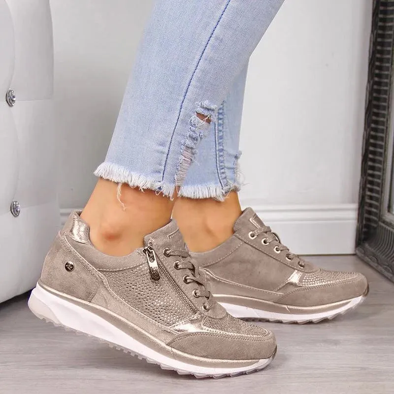 Womens Sneakers  Breathable Mesh  Side Zipper  Orthotic Support  Casual Fit
